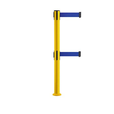 Stanchion Dual Belt Barrier Fixed Base Yellow Post 11ft.Dk Blu Belt